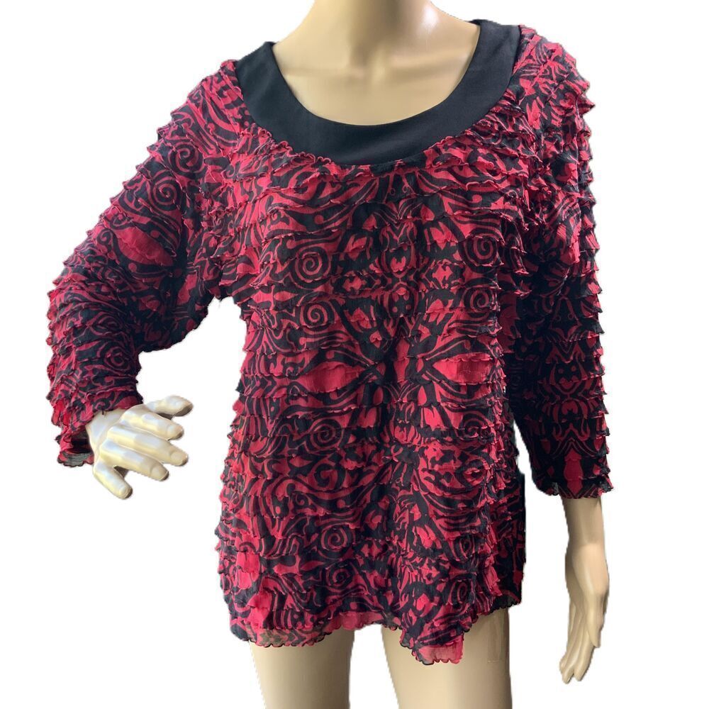 Elementz Womens Patterned Pullover Long‎ Sleeve Crew Neck Blouse Size Large